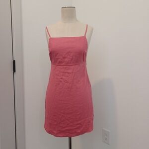 Reformation Linen Dress Womens 0 Pink Strap Square Neck Lightweight Casual